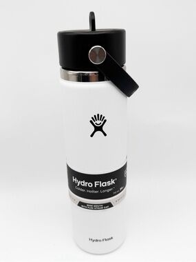 Hydro Flask White & Black Wide Mouth Bottle 24 oz flex straw